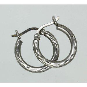 925 STERLING hoop earrings shimmering diamond cut signed PC 15mm 1.9 grams